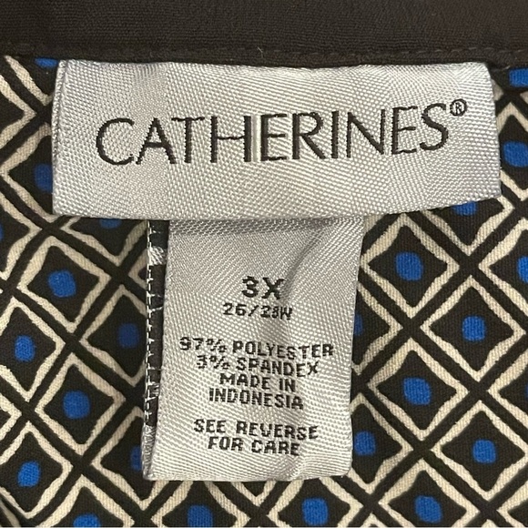 Catherines Button Up Blouse Women’s 3XL Roll Tab Sleeves White Blue Black Career - Picture 4 of 9